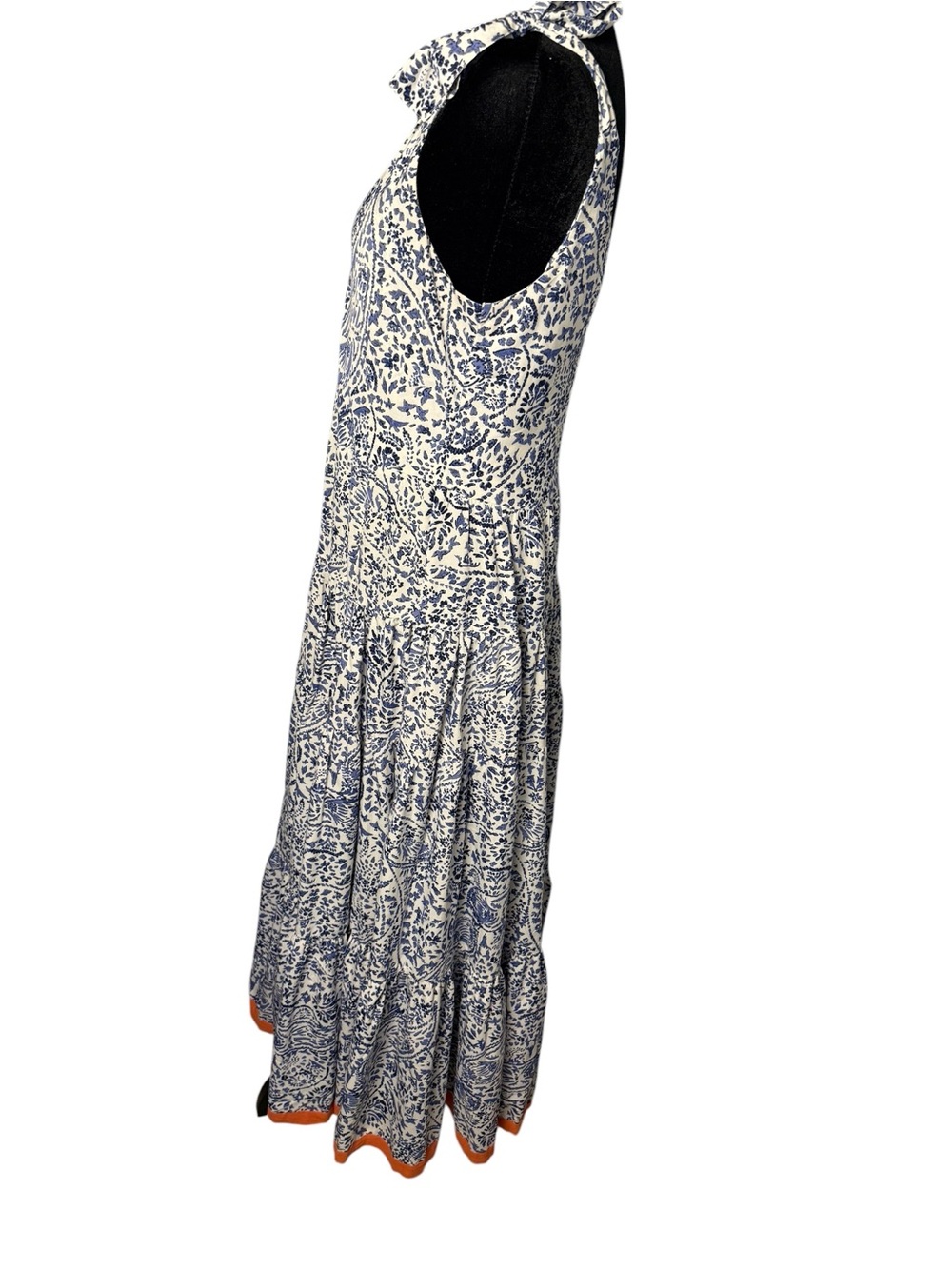THML White Blue Paisley Sundress Adjustable Tie Shoulder Midi Dress Boho XS - Picture 4 of 10